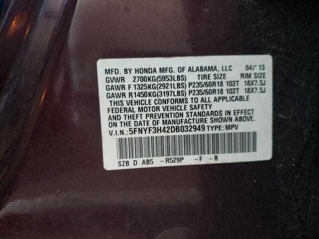Photo 10 from auction – 2013 HONDA PILOT EX with VIN 5FNYF3H42DB032949