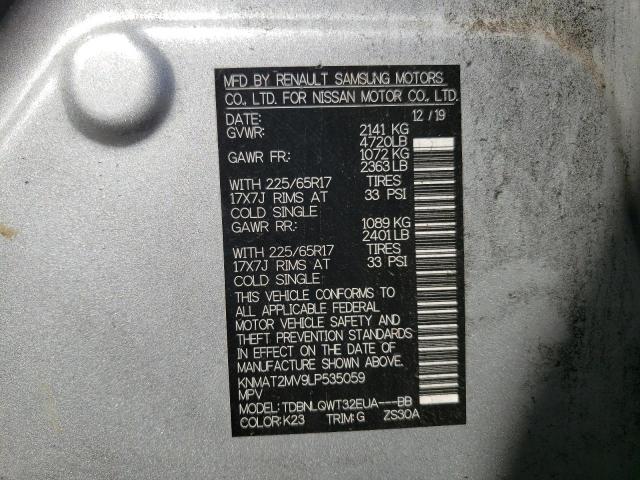 Photo 10 from auction – 2020 NISSAN ROGUE S with VIN KNMAT2MV9LP535059