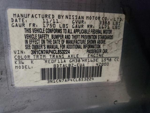 Photo 10 from auction – 2012 NISSAN VERSA S with VIN 3N1CN7AP4CL853224