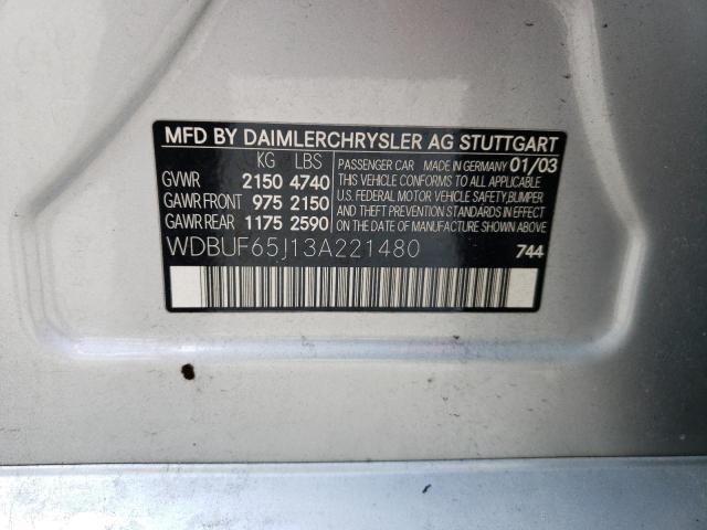 Photo 10 from auction – 2003 MERCEDES-BENZ E 320 with VIN WDBUF65J13A221480