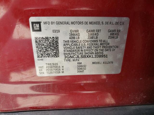 Photo 10 from auction – 2019 CHEVROLET TRAX 1LT with VIN 3GNCJLSBXKL338951