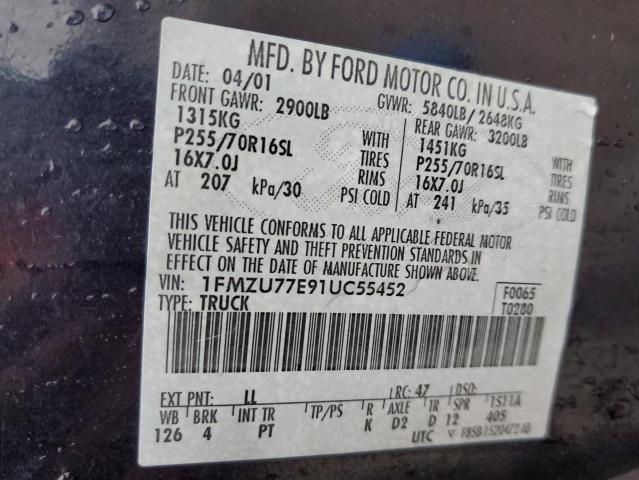 Photo 10 from auction – 2001 FORD EXPLORER S with VIN 1FMZU77E91UC55452