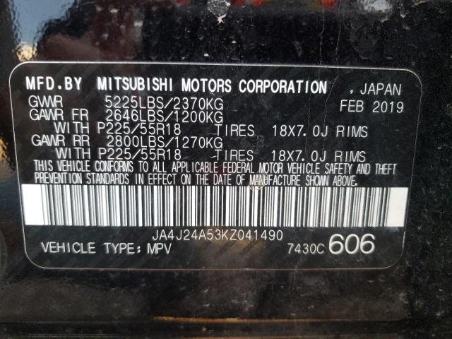 Photo 10 from auction – 2019 MITSUBISHI OUTLANDER with VIN JA4J24A53KZ041490