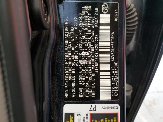 Photo 10 from auction – 2012 TOYOTA CAMRY BASE with VIN 4T4BF1FK4CR200223