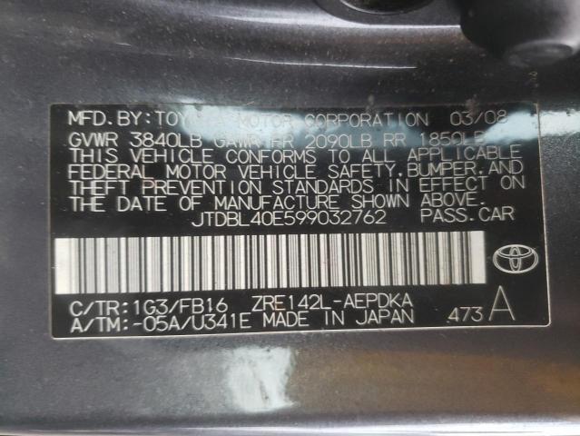Photo 10 from auction – 2009 TOYOTA COROLLA BA with VIN JTDBL40E599032762