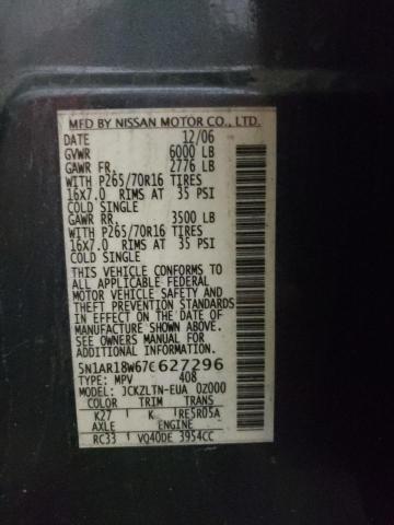 Photo 10 from auction – 2007 NISSAN PATHFINDER with VIN 5N1AR18W67C627296