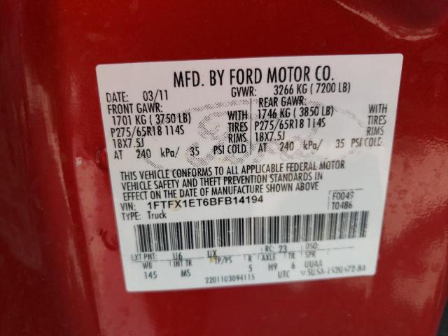 Photo 10 from auction – 2011 FORD F150 SUPER with VIN 1FTFX1ET6BFB14194