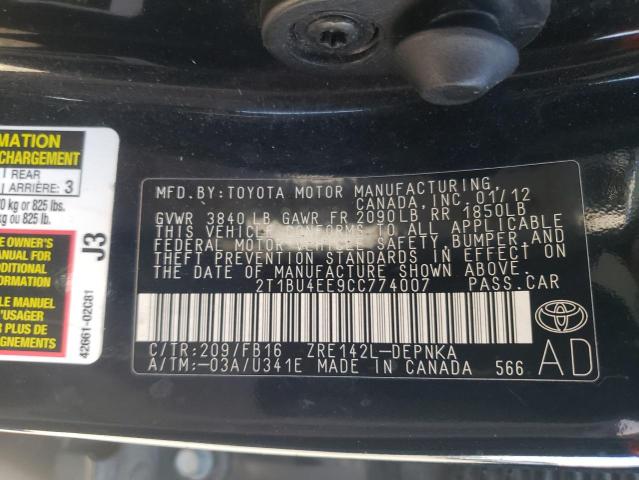 Photo 10 from auction – 2012 TOYOTA COROLLA BA with VIN 2T1BU4EE9CC774007
