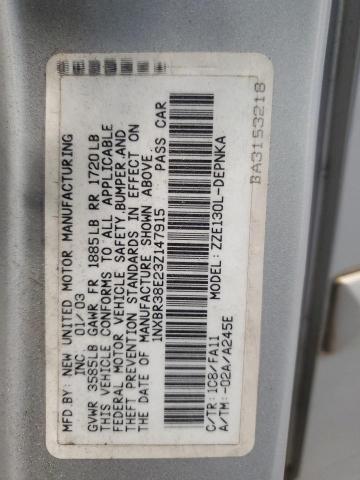 Photo 10 from auction – 2003 TOYOTA COROLLA CE with VIN 1NXBR38E23Z147915