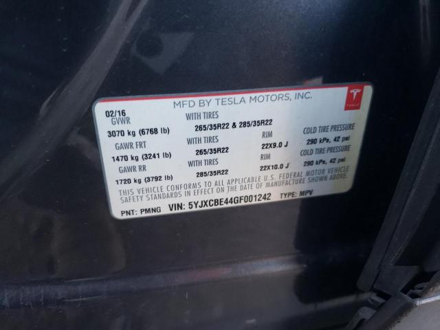 Photo 10 from auction – 2016 TESLA MODEL X with VIN 5YJXCBE44GF001242