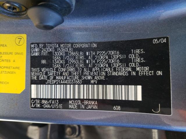 Photo 10 from auction – 2004 TOYOTA HIGHLANDER with VIN JTEDP21A440037683