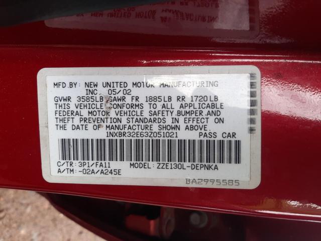Photo 10 from auction – 2003 TOYOTA COROLLA CE with VIN 1NXBR32E63Z051021