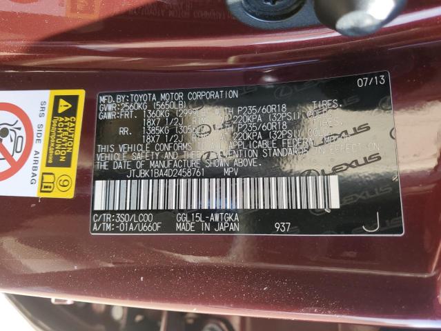 Photo 10 from auction – 2013 LEXUS RX 350 BAS with VIN JTJBK1BA4D2458761