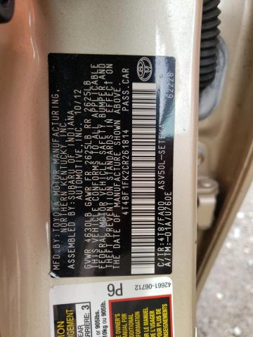 Photo 10 from auction – 2012 TOYOTA CAMRY BASE with VIN 4T4BF1FK2CR261814