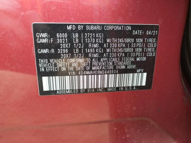 Photo 10 from auction – 2021 SUBARU ASCENT PRE with VIN 4S4WMAHD8M3446604
