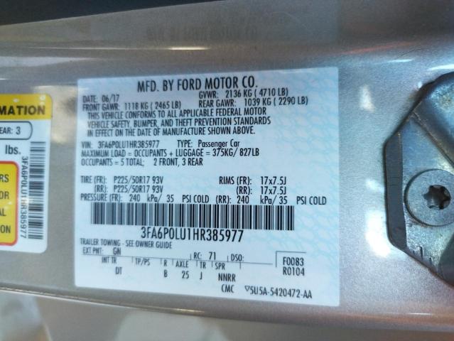 Photo 10 from auction – 2017 FORD FUSION SE with VIN 3FA6P0LU1HR385977