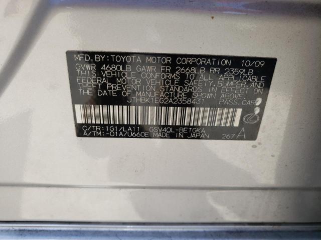 Photo 10 from auction – 2010 LEXUS ES 350 with VIN JTHBK1EG2A2358431