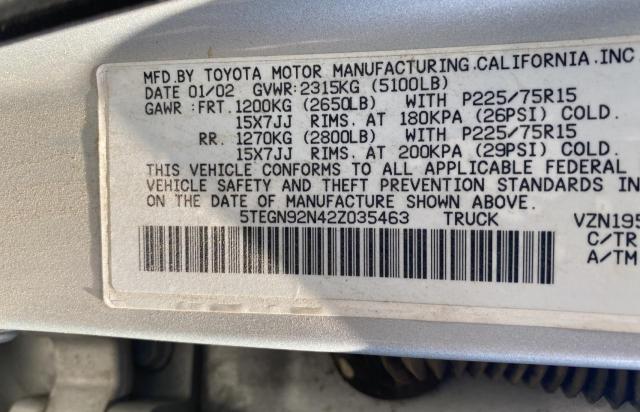 Photo 10 from auction – 2002 TOYOTA TACOMA DOU with VIN 5TEGN92N42Z035463