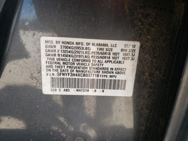 Photo 10 from auction – 2012 HONDA PILOT EX with VIN 5FNYF3H4XCB037718