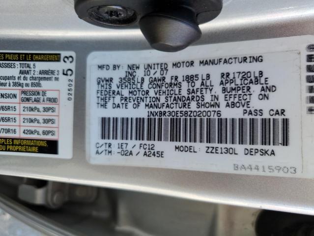 Photo 10 from auction – 2008 TOYOTA COROLLA CE with VIN 1NXBR30E58Z020076