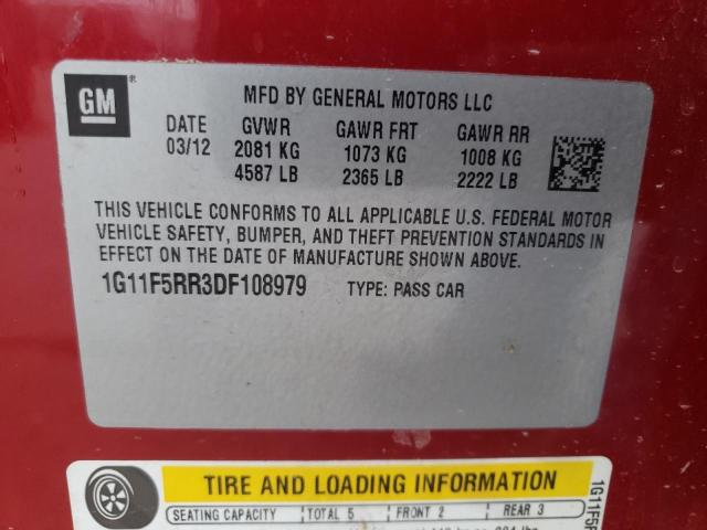 Photo 10 from auction – 2013 CHEVROLET MALIBU 2LT with VIN 1G11F5RR3DF108979