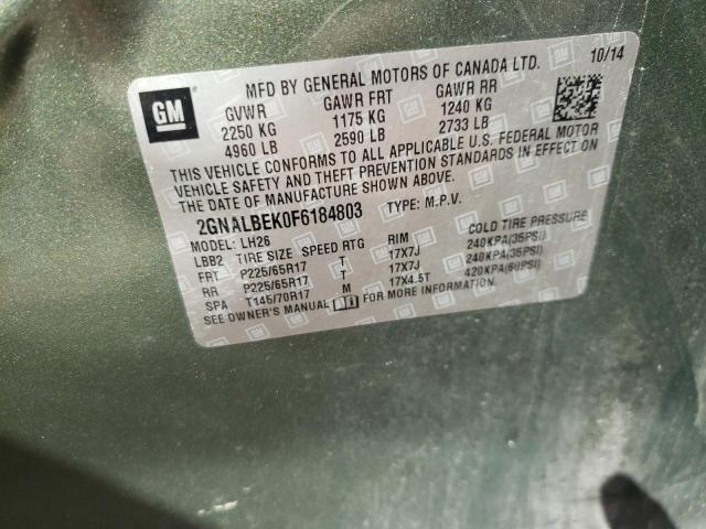 Photo 10 from auction – 2015 CHEVROLET EQUINOX LT with VIN 2GNALBEK0F6184803