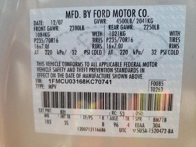 Photo 10 from auction – 2008 FORD ESCAPE XLT with VIN 1FMCU03168KC70741