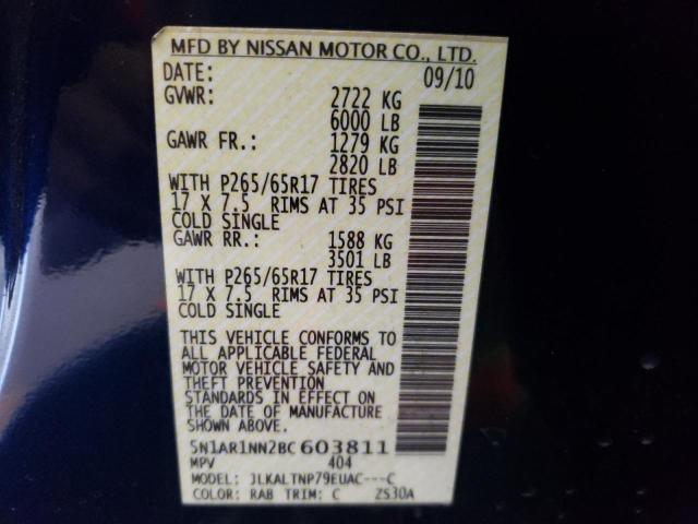 Photo 10 from auction – 2011 NISSAN PATHFINDER with VIN 5N1AR1NN2BC603811