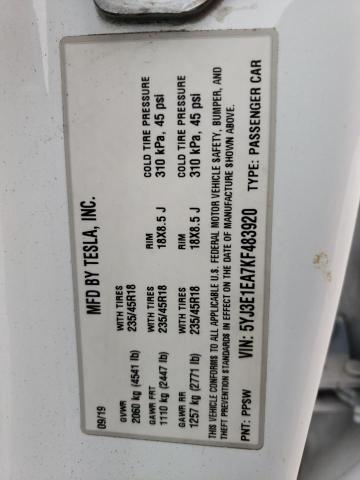 Photo 10 from auction – 2019 TESLA MODEL 3 with VIN 5YJ3E1EA7KF483920