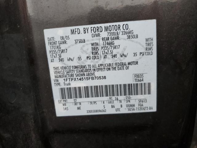 Foto 10 de la subasta – 2005 FORD F150 con VIN 1FTPX14515FB70538