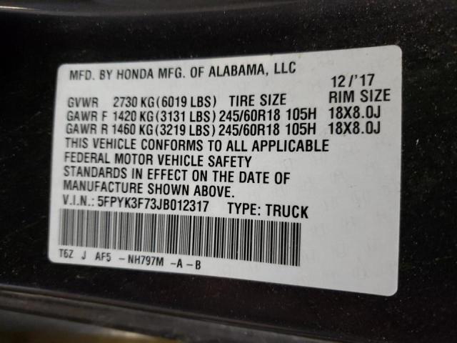 Photo 10 from auction – 2018 HONDA RIDGELINE with VIN 5FPYK3F73JB012317