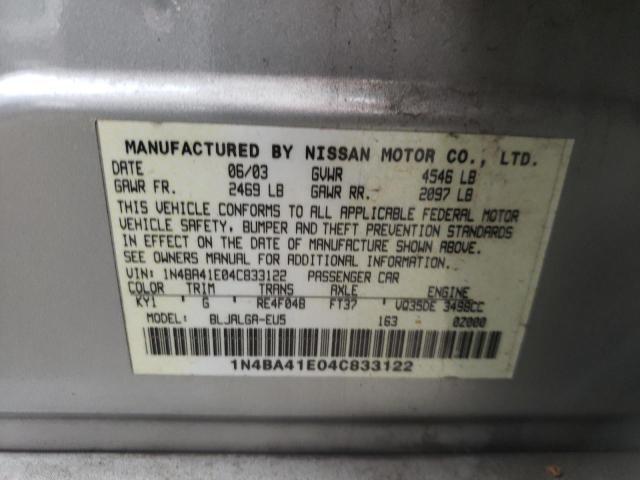 Photo 10 from auction – 2004 NISSAN MAXIMA SE with VIN 1N4BA41E04C833122