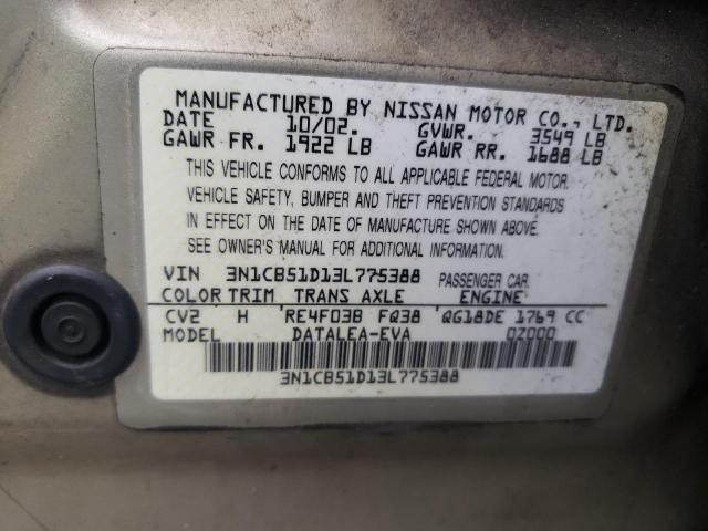 Photo 10 from auction – 2003 NISSAN SENTRA XE with VIN 3N1CB51D13L775388