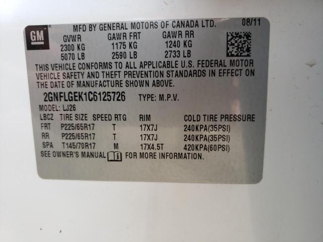 Photo 10 from auction – 2012 CHEVROLET EQUINOX LT with VIN 2GNFLGEK1C6125726