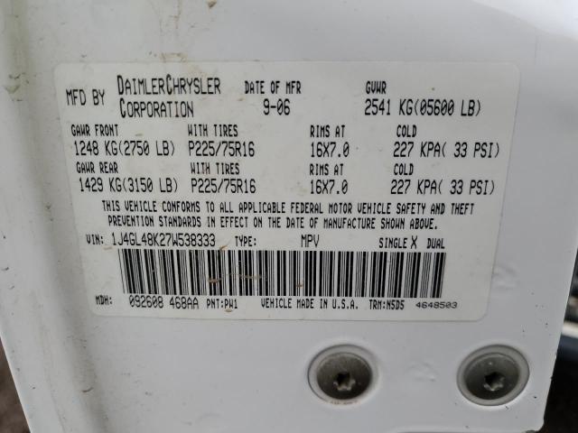 Photo 10 from auction – 2007 JEEP LIBERTY SP with VIN 1J4GL48K27W538333