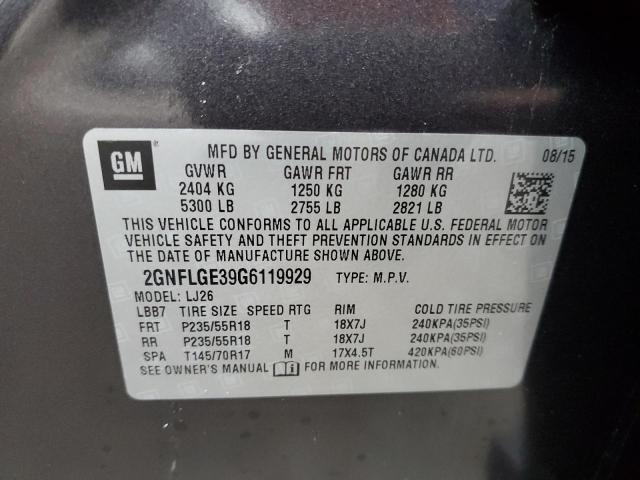 Photo 10 from auction – 2016 CHEVROLET EQUINOX LT with VIN 2GNFLGE39G6119929