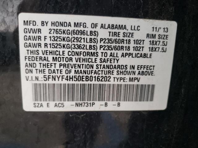 Photo 10 from auction – 2014 HONDA PILOT EX-L with VIN 5FNYF4H50EB016202