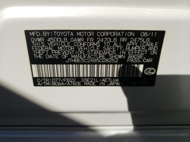 Photo 10 from auction – 2011 LEXUS IS 350 with VIN JTHBE5C2XB5028252