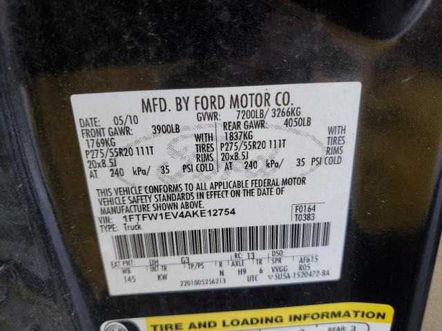 Photo 10 from auction – 2010 FORD F150 SUPER with VIN 1FTFW1EV4AKE12754