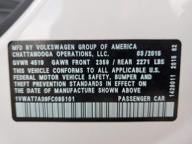 Photo 10 from auction – 2015 VOLKSWAGEN PASSAT S with VIN 1VWAT7A39FC085101