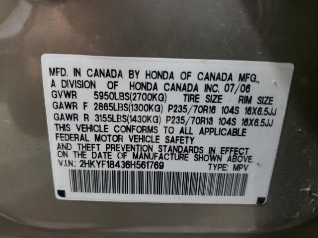 Foto 10 de la subasta – 2006 HONDA PILOT EX con VIN 2HKYF18436H561769