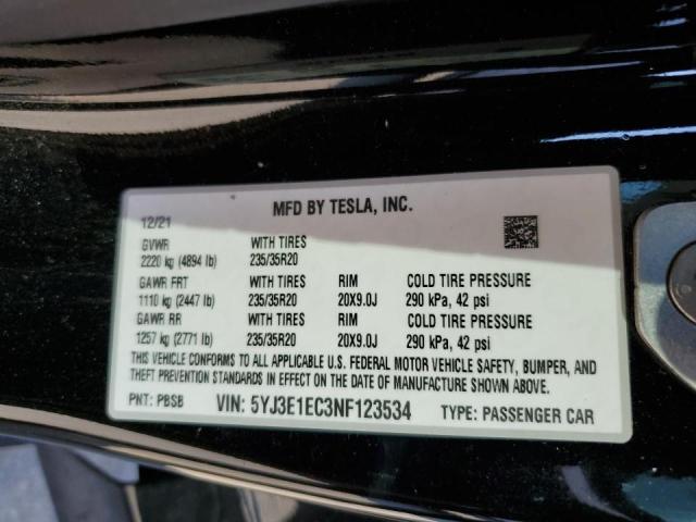 Photo 10 from auction – 2022 TESLA MODEL 3 with VIN 5YJ3E1EC3NF123534
