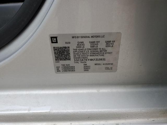 Photo 10 from auction – 2019 CHEVROLET SILVERADO with VIN 1GC1KTEY4KF215931