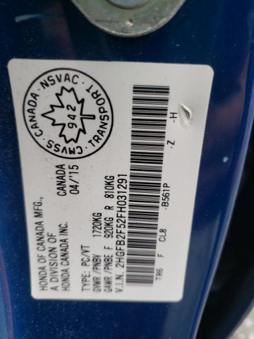 Photo 10 from auction – 2015 HONDA CIVIC LX with VIN 2HGFB2F52FH031291