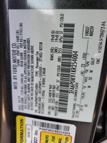 Photo 10 from auction – 2019 FORD FUSION TIT with VIN 3FA6P0K91KR254004