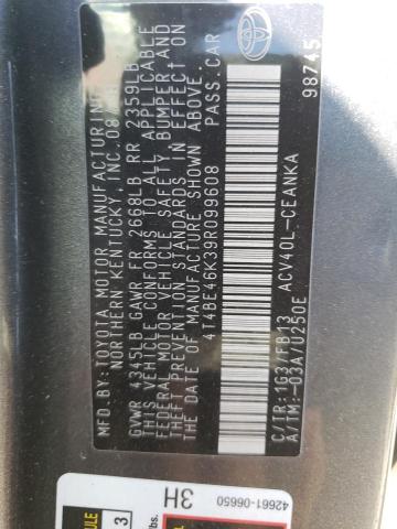 Photo 10 from auction – 2009 TOYOTA CAMRY BASE with VIN 4T4BE46K39R099608