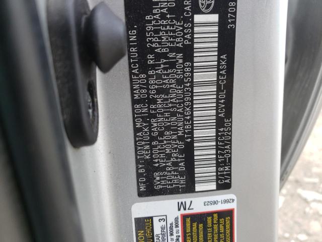 Photo 10 from auction – 2009 TOYOTA CAMRY BASE with VIN 4T1BE46K99U345989