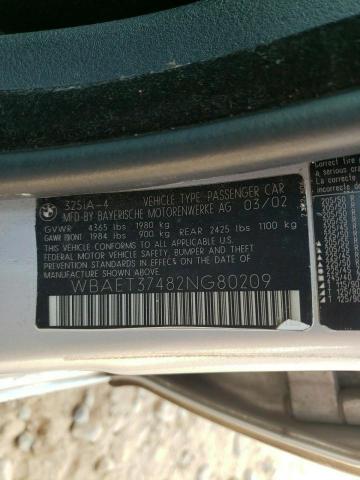 Photo 10 from auction – 2002 BMW 325 I with VIN WBAET37482NG80209