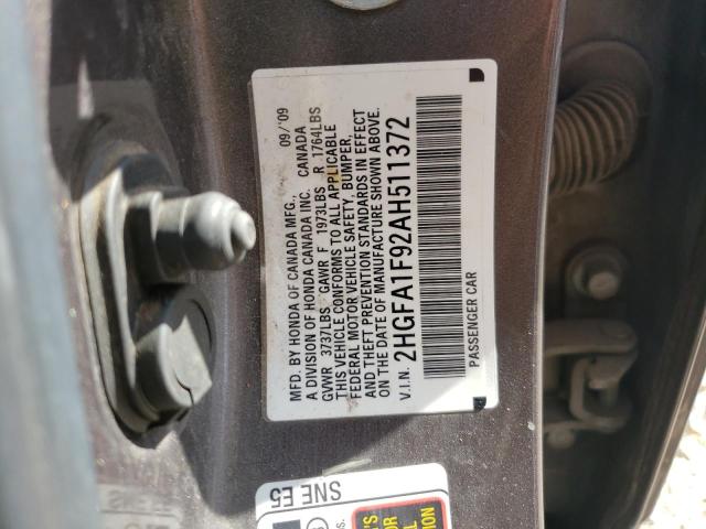 Photo 10 from auction – 2010 HONDA CIVIC EXL with VIN 2HGFA1F92AH511372