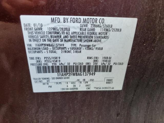 Photo 10 from auction – 2010 FORD TAURUS LIM with VIN 1FAHP2FW8AG137949